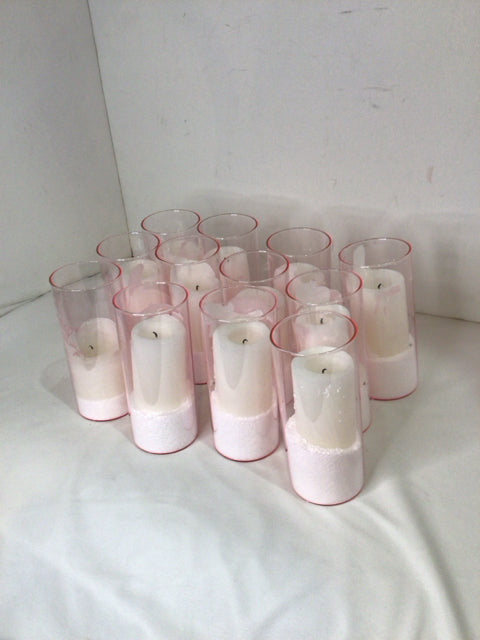 Set of 12 Pink Glass Candles