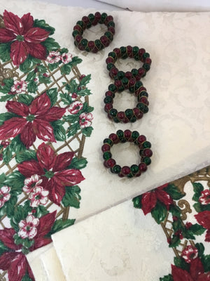 Christmas Red/Green Cotton Napkin Rings Tablecloth Holiday Item