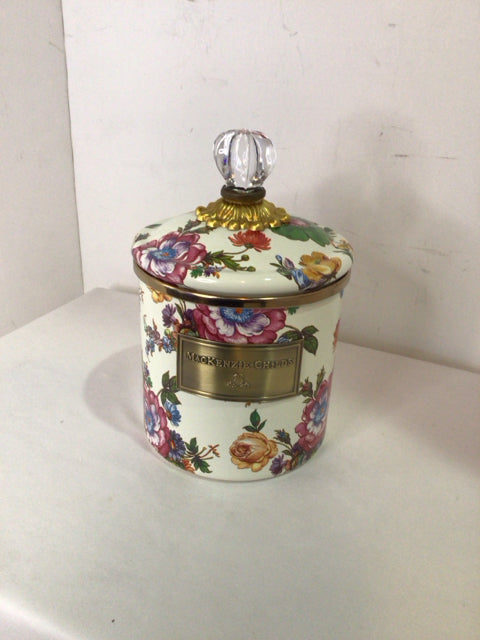 MacKenzie Childs Cream/Multi Metal Floral Canister