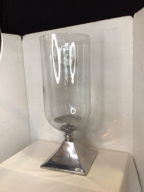 Silver/Clear Metal/Glass Hurricane Candle Holder