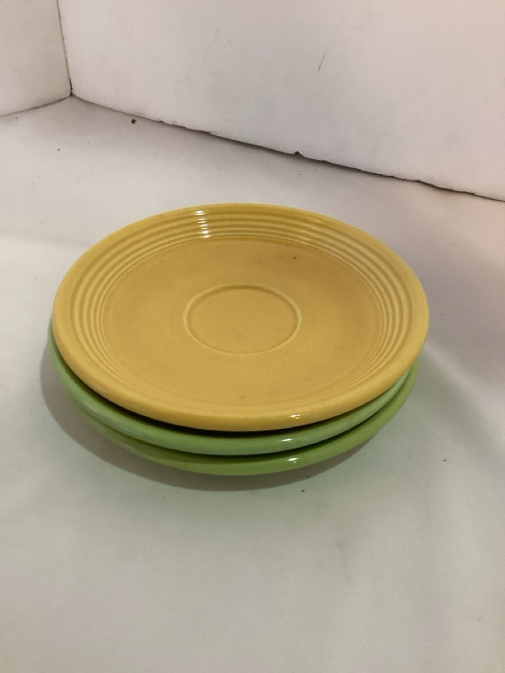 Fiesta Vintage Set of 3 Green/Yellow Ceramic Saucer Plate Set