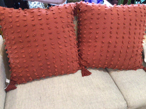 Rust Cotton PomPoms Pillow Set