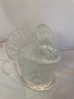 LE Smith Vintage Clear Pressed Glass Turkey Lidded Holiday Item