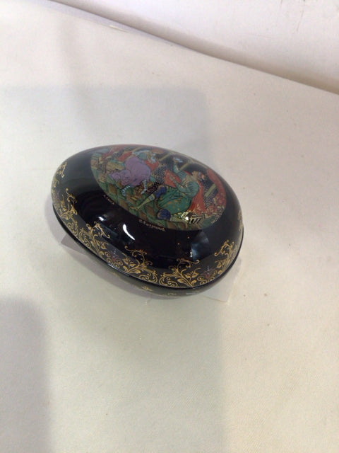 Vintage Black/Multi Porcelain Egg Music Box