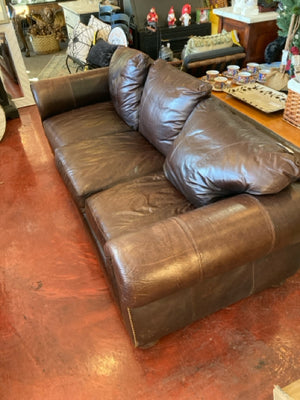 Leather NailHead Loose Pillow Brown Sofa