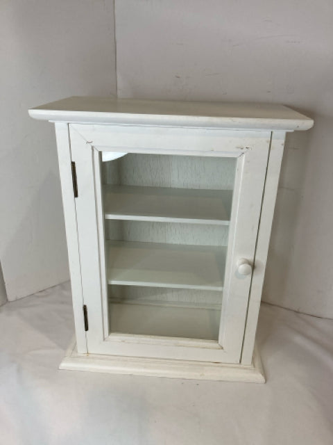 Small White Wood/Glass 3 Shelf Cabinet