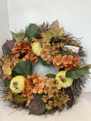 Fall Brown/Orange Flowers Pumpkins Wreath