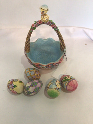 Jim Shore Easter Multi-Color Ceramic Basket Eggs Figurine