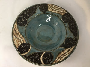 Blue/Black Pottery Faces Bowl