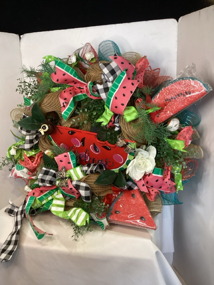 Red/Multi Burlap Watermelon Wreath