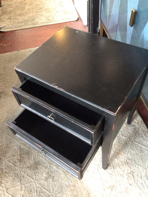 Wood 2 Drawers Black Nightstand