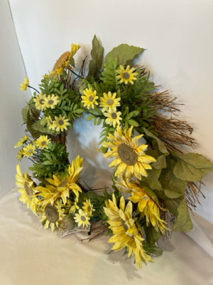 Yellow/Green Faux Silk Sunflowers Wreath