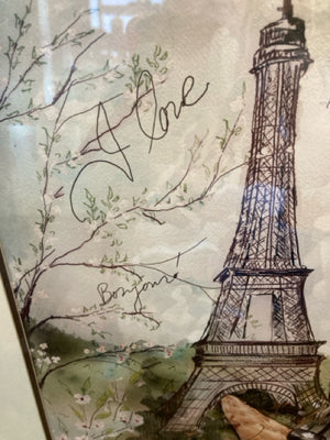 Signed Black/Green Eiffel Tower Paris Framed Art