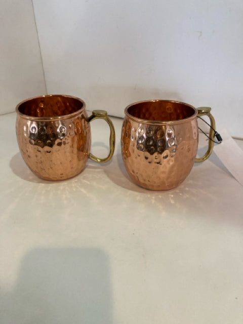 Pair Copper Hammered Mug Set
