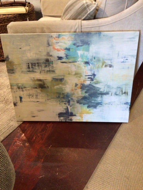 Abstract White/Blue Stretch Canvas Art