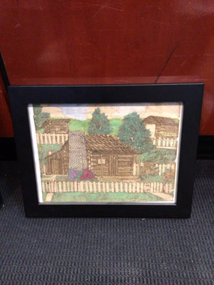 Drawing Brown/Green Cabin Framed Art