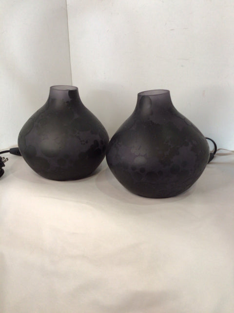 Pair Black Glass Lamp Set