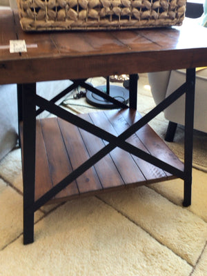 Side Wood/Metal Tiered Rustic Brown/black Table