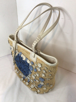 Brighton Straw Blue/White Flower Purse