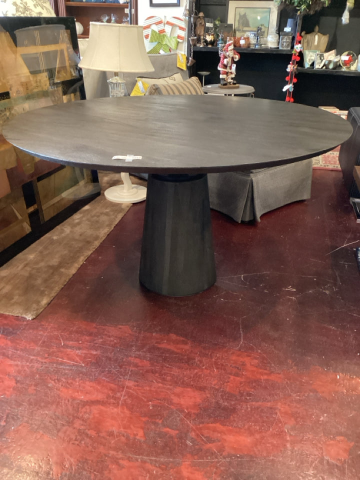 Round Wood Pedestal Brown Table