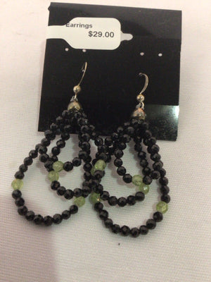 Black Triple Beads Earrings