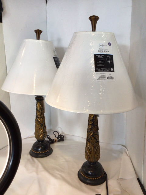 Pair Brown/Gold Resin Lamp Set