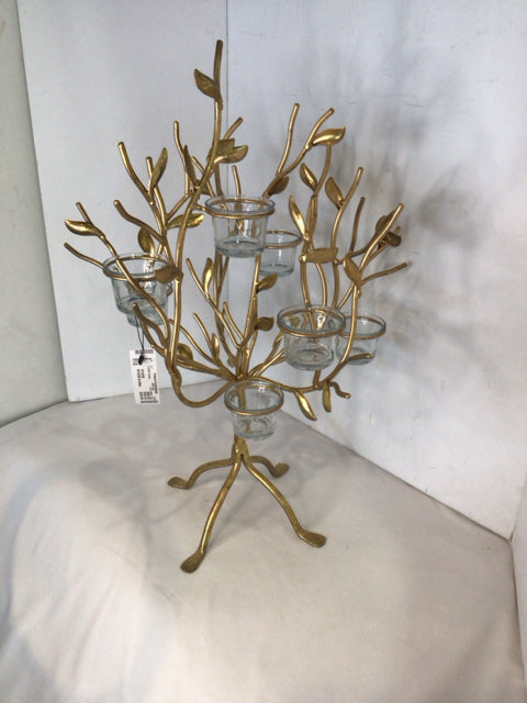 Gold Metal Tree Votive Candle Holder
