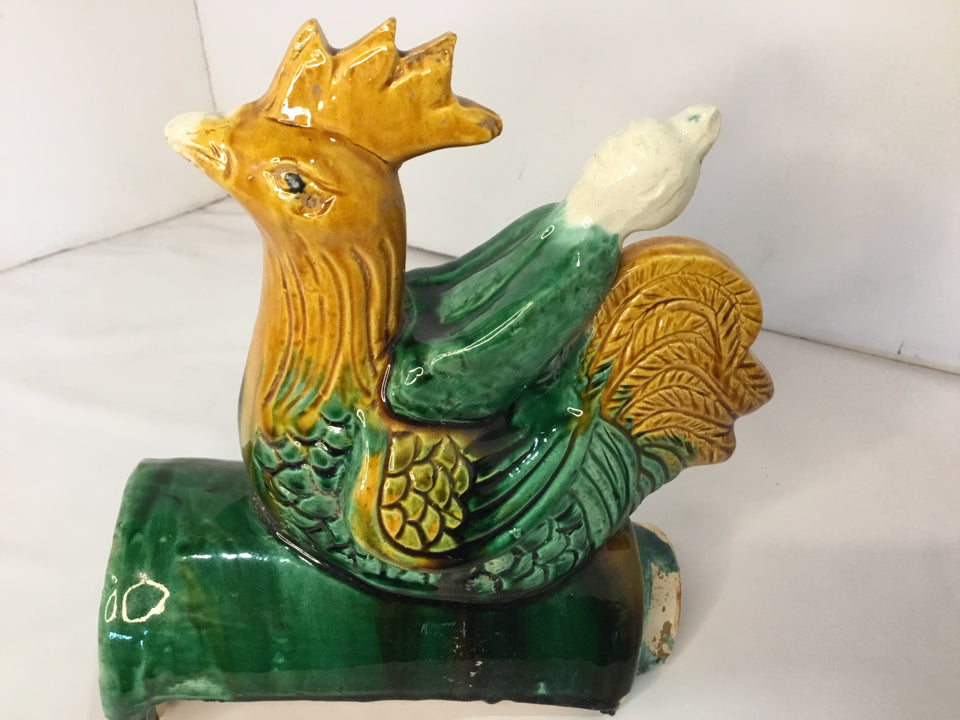 Oriental Green Ceramic Man Sancai Glaze Statue