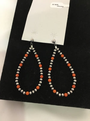 Sterling Silver Silver/Orange Teardrop Earrings