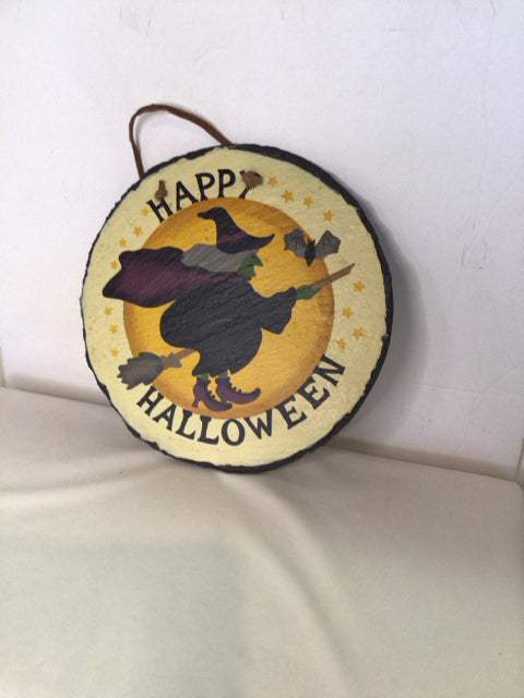 Halloween Cream/Black Slate Witch Wall Hanging Art