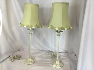 Vintage Green/White Resin Pair Table Lamp Set