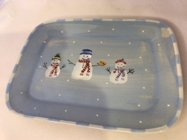 Hartstone Plate Blue/White Ceramic Serving Snowman Holiday Item