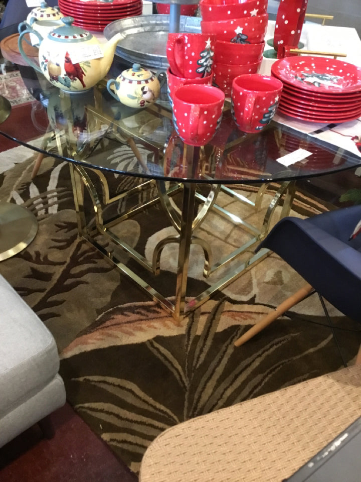 Bison Commerce LLC Glass Top Metal/Glass Gold Table 3GRQBZ39