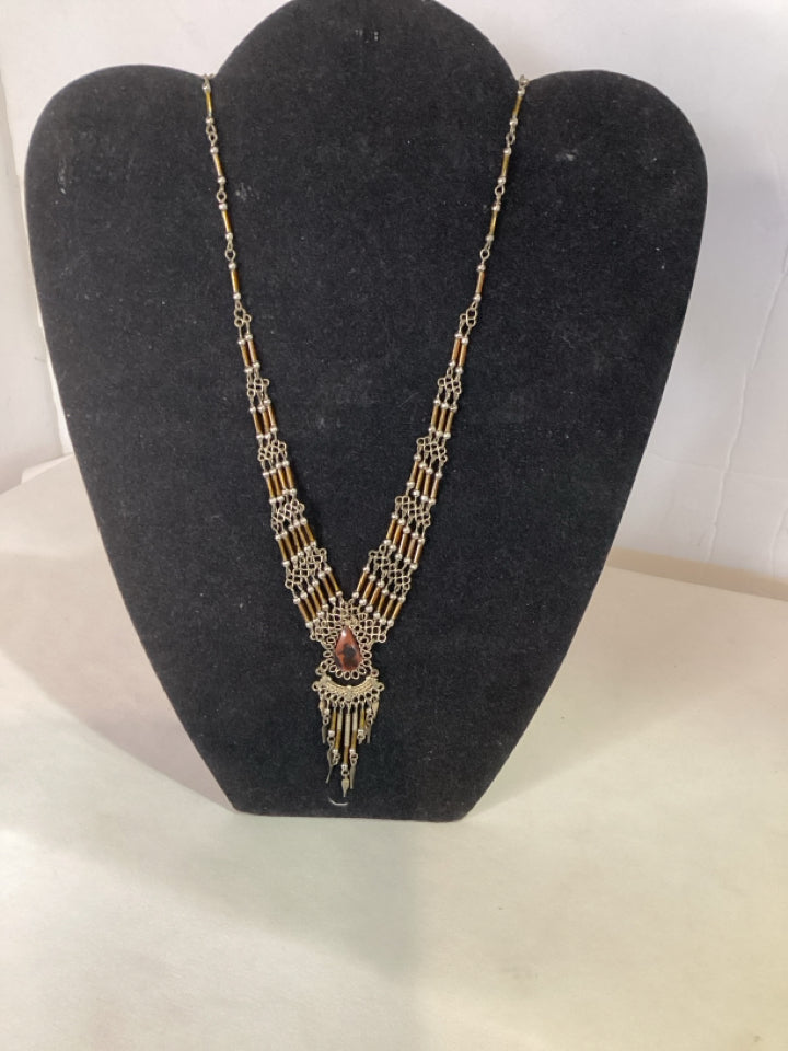 Beaded Brown Teardrop Necklace
