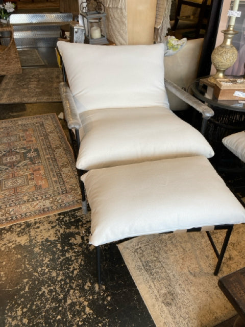 Denver Modern Outdoor/Outside Linen NEW Cream/Black Chair & Ottoman