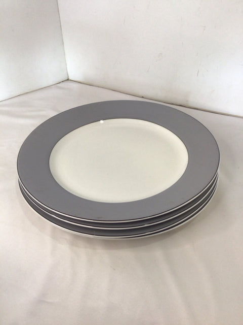 Kate Spade Set of 4 White/Gray Glass Plate Set