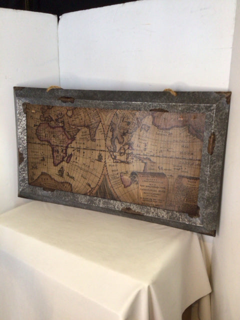 Galvanized Steel Map Globe Brown/Gray Wall Decoration Art