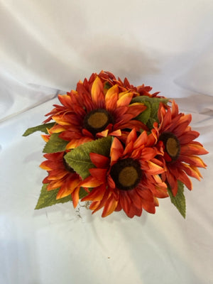 Red/Brown Sunflower In Planter Faux Flowers