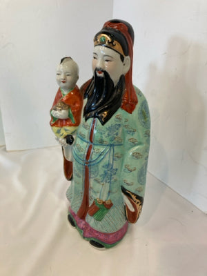 Vintage Chinese Porcelain Man & Child Figurine