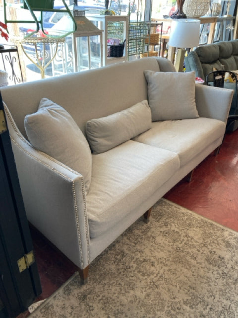 NailHead Linen Loose Cushion Seat Gray Sofa