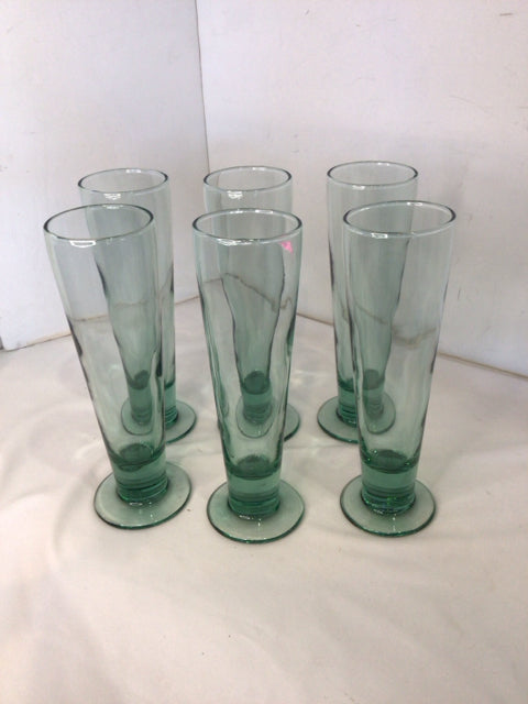 Set of 6 Green Glass Footed Glasses