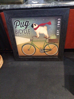 Advertisments Multi-Color Pug Bicycle Framed Art