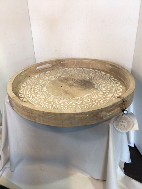 Rustic Natural Wood Round Tray