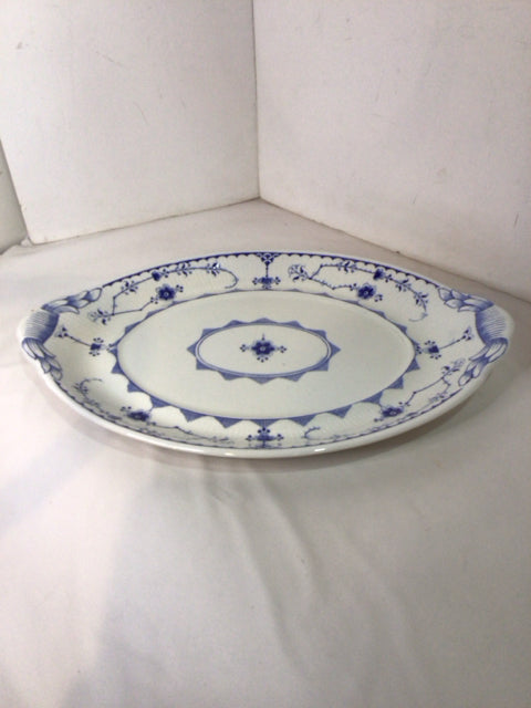 Oval Blue/White Ceramic Floral Platter