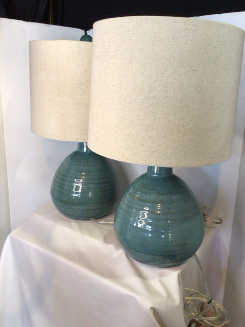 Pair Aqua Ceramic Lamp Set