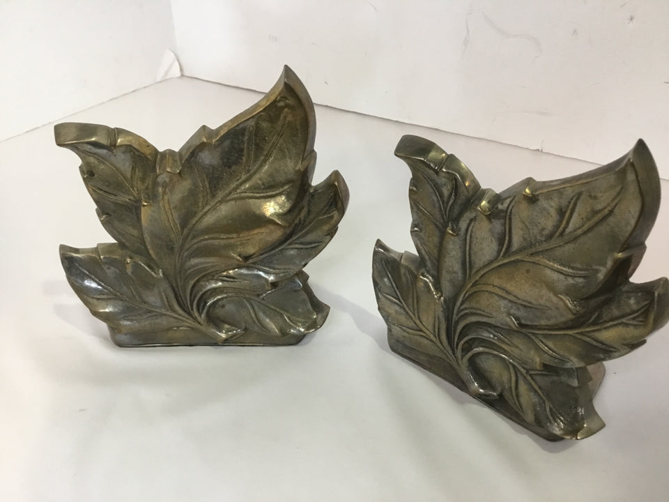 Pair Antiqued Silver Leaves Book Ends
