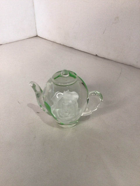 Clear Glass Tea Pot Paperweight