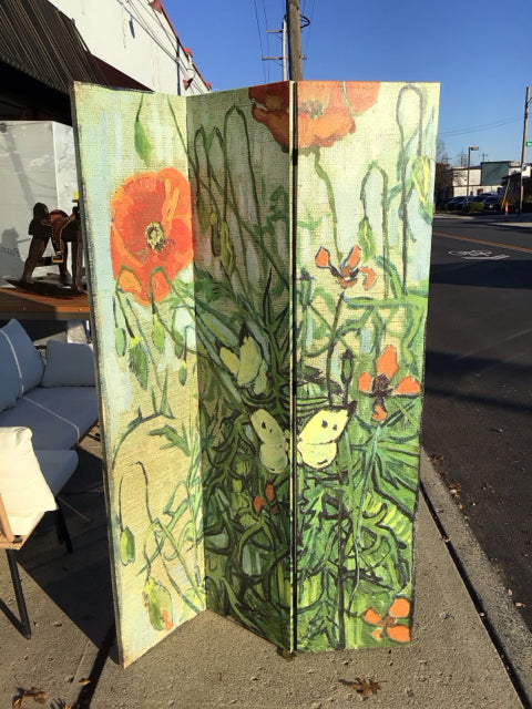 Folding Vinyl Print 3 Panels Green/multi Screen