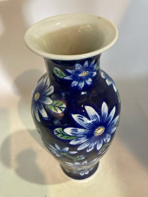 Vintage Blue/White Ceramic Floral Vase