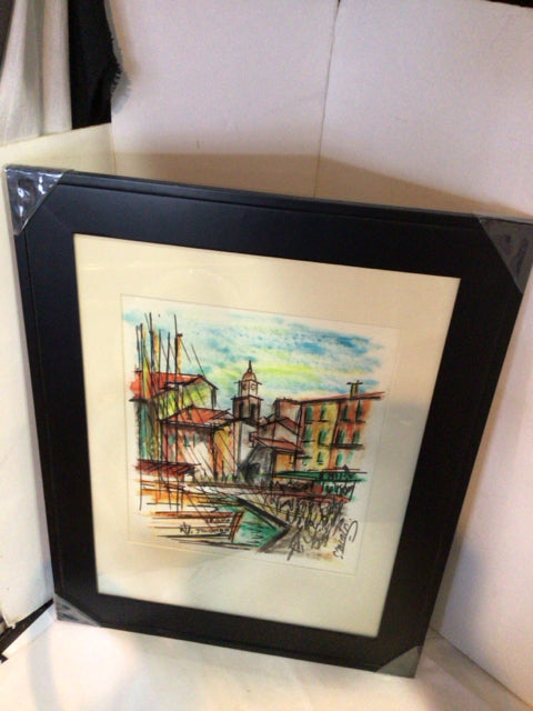 Abstract Cream/Multi City Scape Framed Art